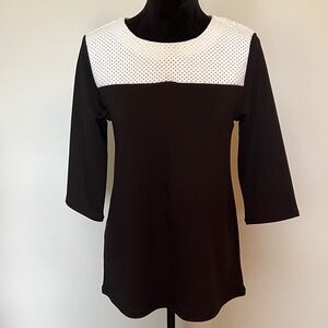 Alfani Black Blouse with White Dotted Texture Yoke Size S NWOT